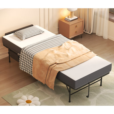 Folding Bed With Adjustable Headboard & Memory Foam, Space Saving Rollaway Guest Bed For Tall People, Portable Twin Cot On Wheels