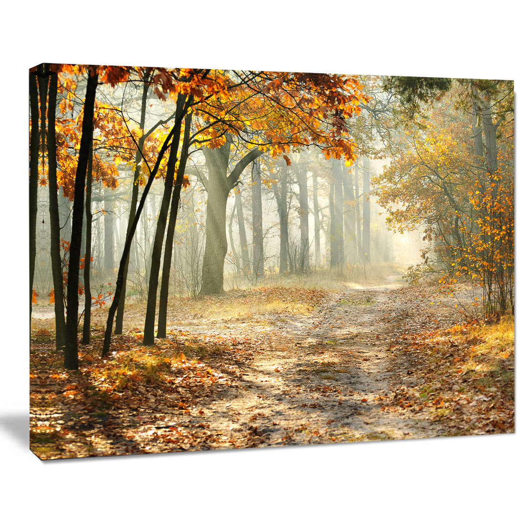 Fall Landscape Canvas Wall Art, Yellow Autumn Morning Photography Print - Bright Yellow Fall Morning Design Art 