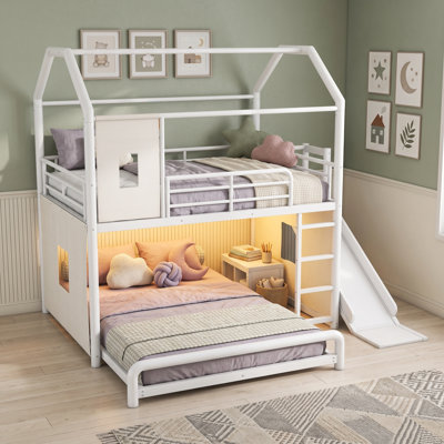 Standard Bunk Bed with Curved Slide, Vertical Ladder and LED Roof Light