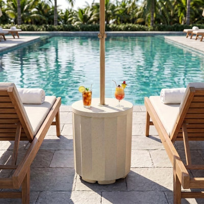 14.8" 2-in-1 Round Outdoor Side Table & Umbrella Base, Weather Resistant Patio Umbrella Stand