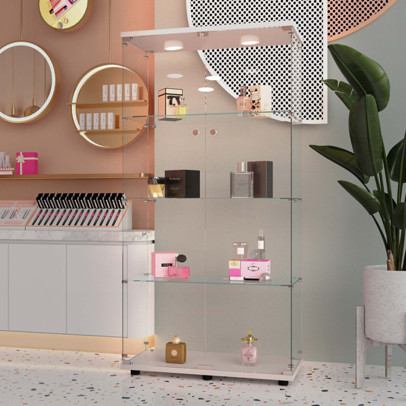 Vitrine en verre trempé, H 64,69 po x l 30,91 po x P 13,58 po, Blanc