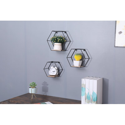 1 Piece Hexagon Solid Wood Accent Shelf