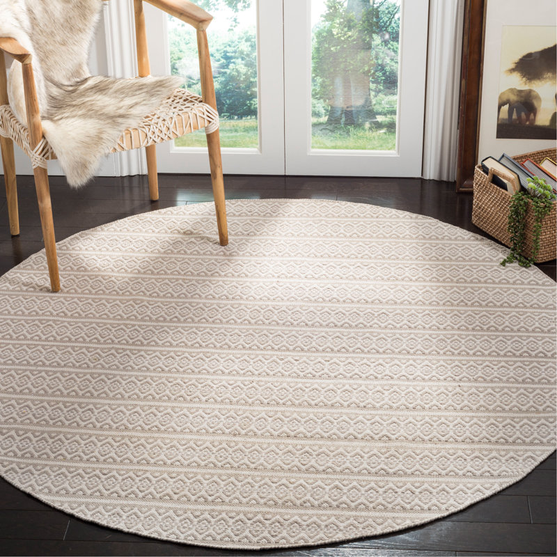 Tapis géométrique en coton tissé à la main Bester, Rond 6 pi