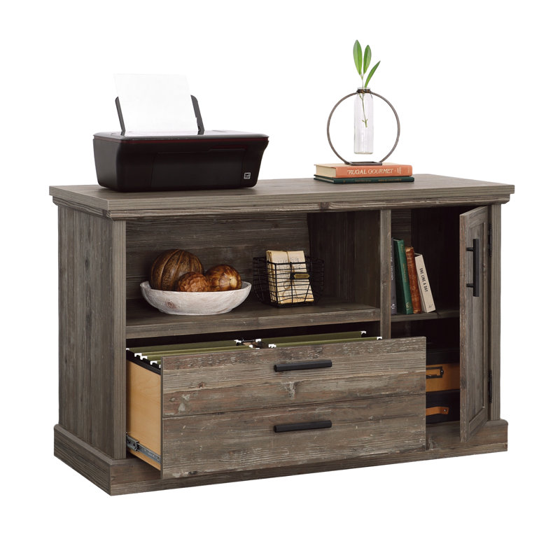 File Credenza With Adjustable Shelf, Brown Finish