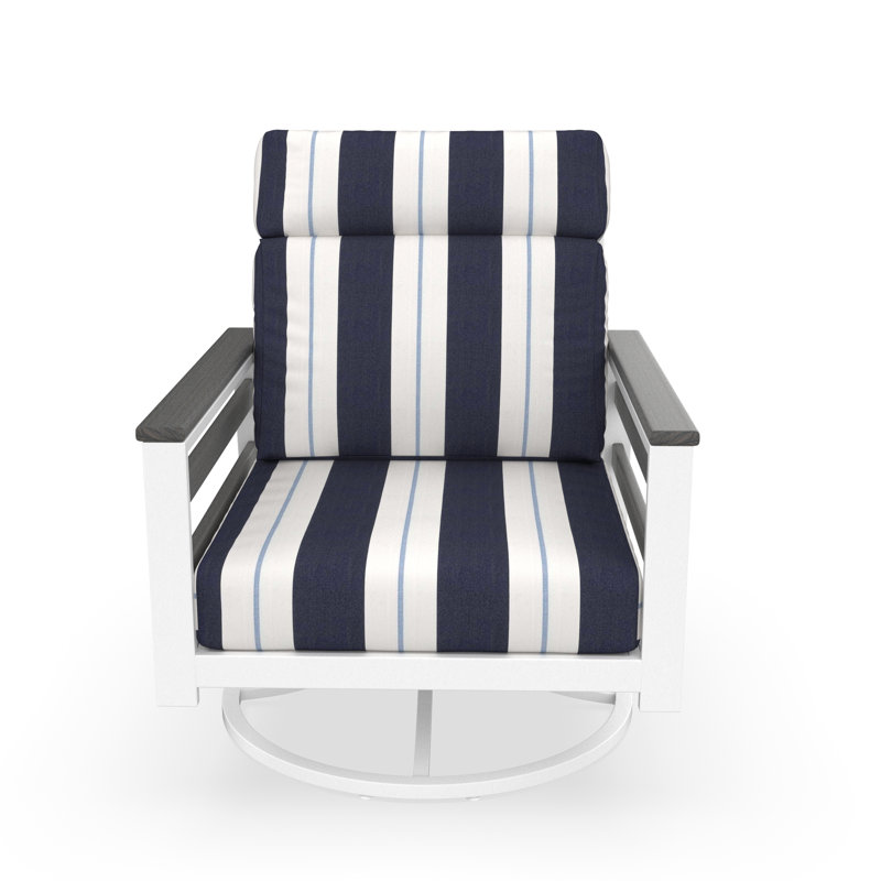 Chaise berçante d'extérieur en métal avec coussin Sunbrella Townsend, Gris côtier