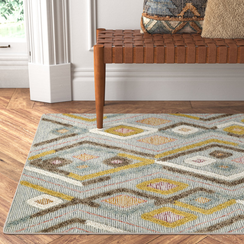 Chopin Select Allegro Handmade Shag Wool Gray/Yellow/Brown Area Rug, Rectangle 4' x 6'