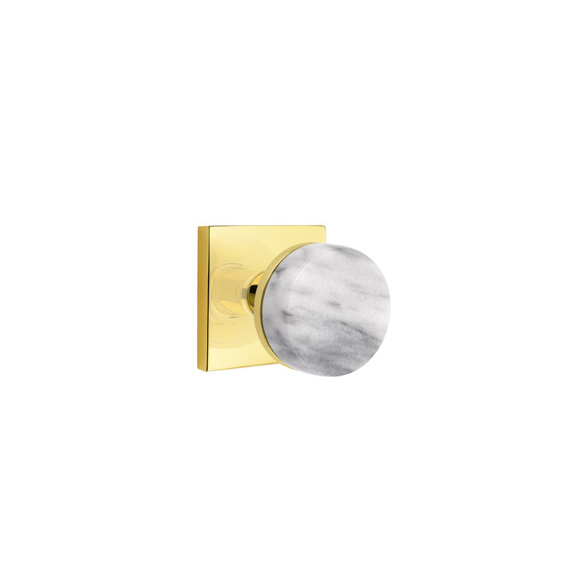 Select Round Knob with Square Rosette, Unlacquered Brass