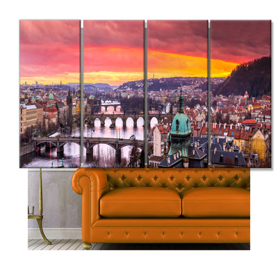 " Bridges in Prague Panorama " 4 Piece Art Graphic Art Print