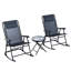 Chaise berçante 3 pièces pour la cour, table pliante pour le patio avec café en verre pour la cour, patio, terrasse, gris