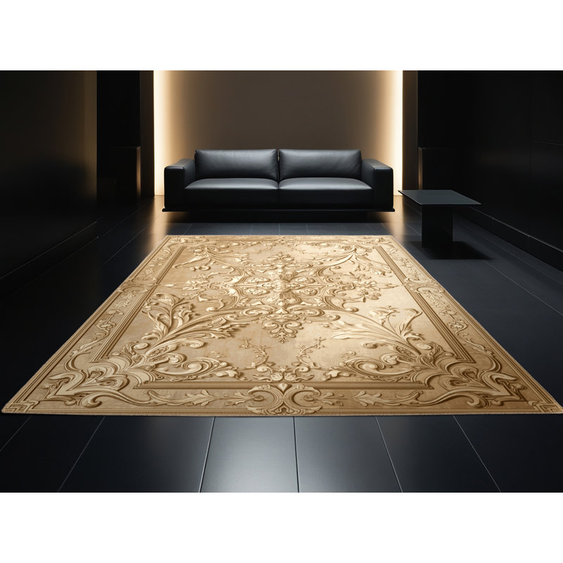 Tapis oriental doux et moelleux à motif oriental brun et beige, Carré 4 pi