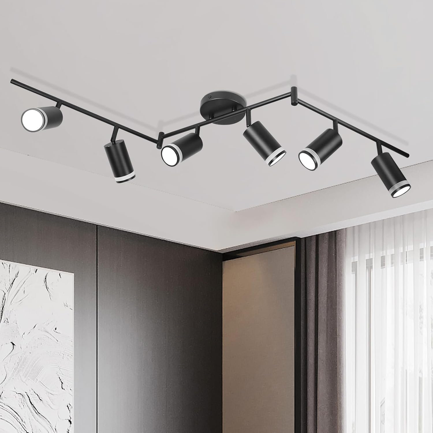 IWDOO INC. 6 Light Black Track Lighting Kit LED Track Lighting Fixtures ...