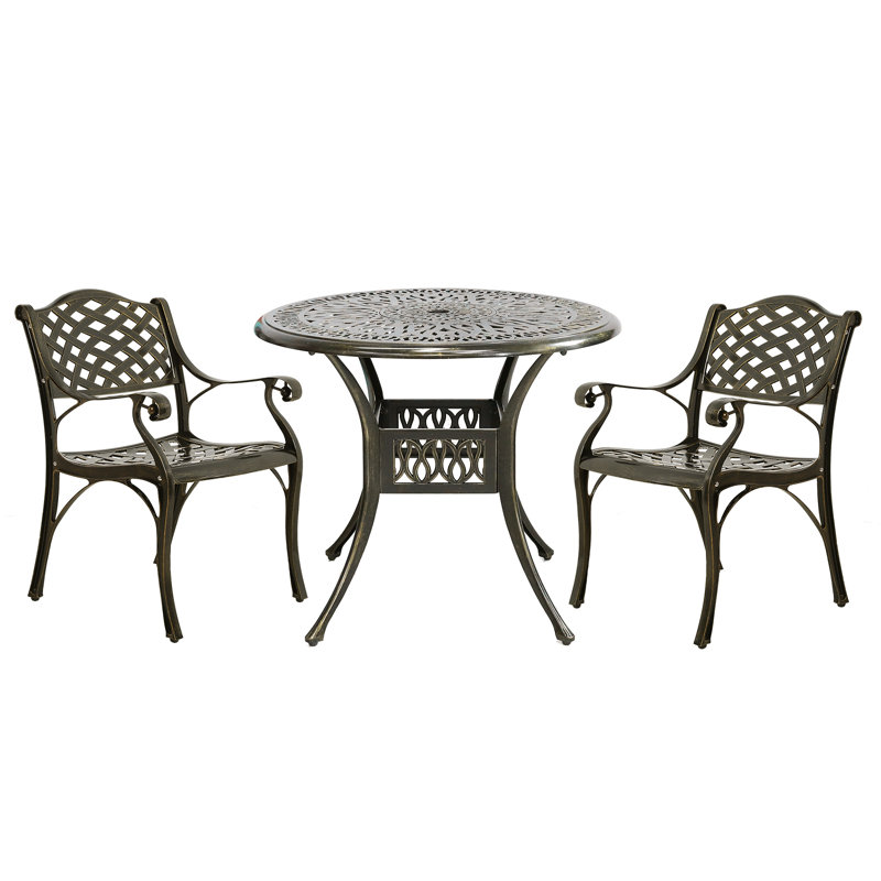 Dark Bronze 2-Person Round Cast Aluminum Outdoor Dining Set