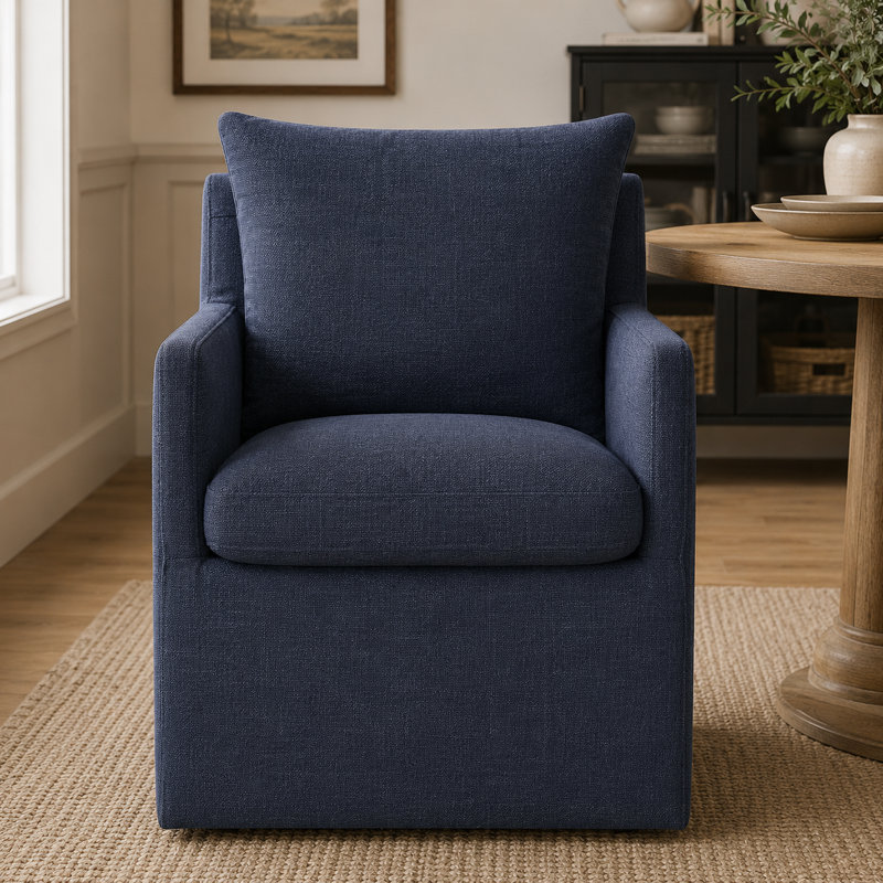 Fauteuil rembourré Helmetta avec rangement caché et roulettes, Indigo Effie