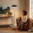Modern 2-Light Disc Floor Lamp, Black Shade Brass Gold Pole Standing Lamp with Double Pull Chains, Minimalist Tall Floor Lamp for Living Room Bedroom Corner Decor