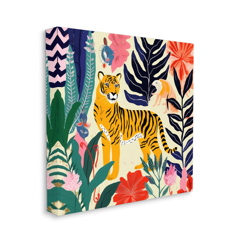 «Tiger & Abstract Creatures» par Lazar Studio - impression sur toile tendue, H 24 po x l 24 po x P 1,5 po