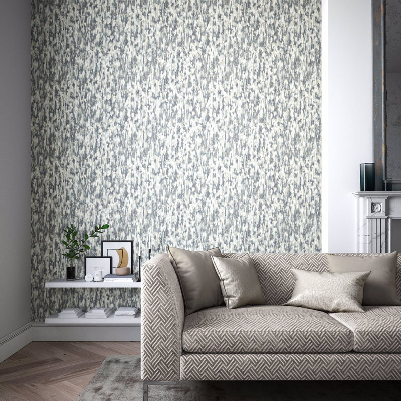 Fade Abstract Vinyl Metallic Wallpaper Roll, Slate/Pearl