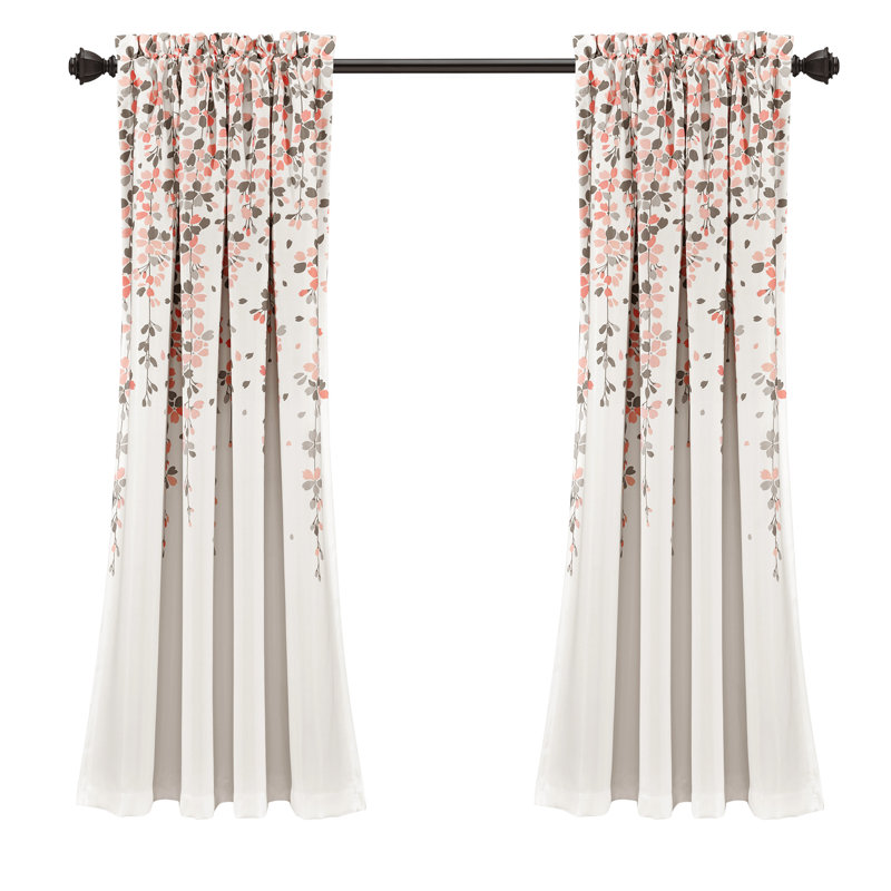 Weeping Flowers Room Darkening Pair, 52" W x 84" H, Blush/Gray