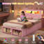 Structure de lit simple avec 6 tiroirs de rangement et tête de lit à 2 niveaux à DEL - Lit pour enfant avec prises de courant et lumières RVB, 2 casiers de pied de lit - peu encombrant-1657026514-1659212218