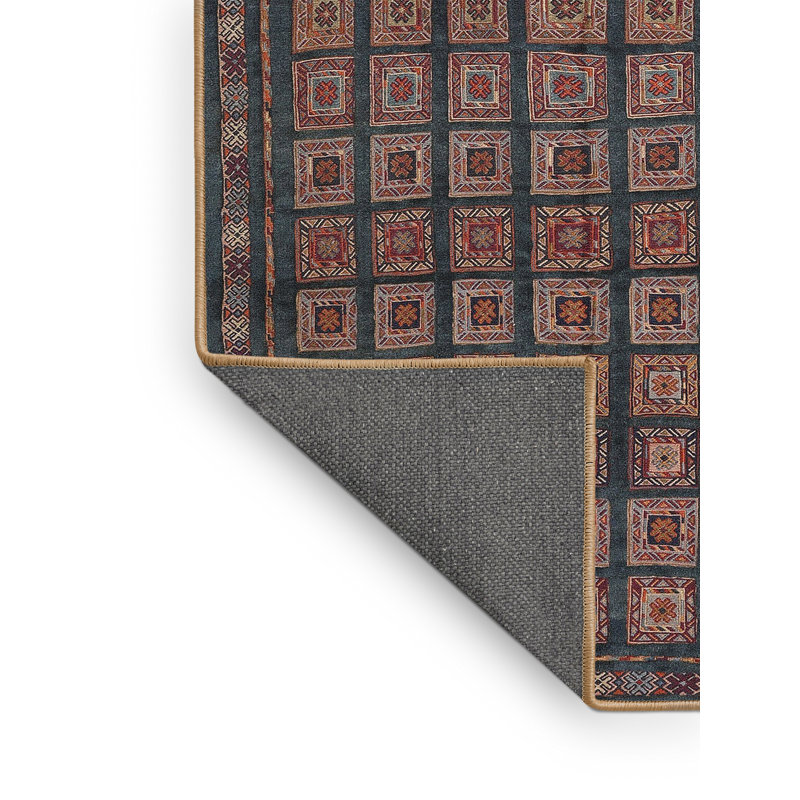 Tapis bleu/rose contemporain, Rectangle 2 pi x 5 pi