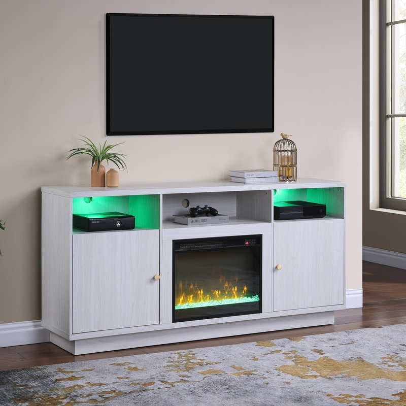 Meuble télé 70 po avec chauffeuse, lumière DEL, armoires et tablettes