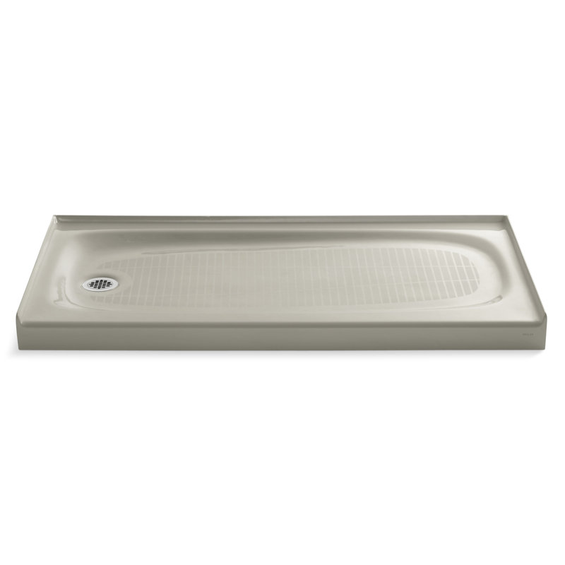 Salient 60" x 30" Cast Iron Rectangular Single Threshold Alcove Shower Base, Sandbar, Right Hand