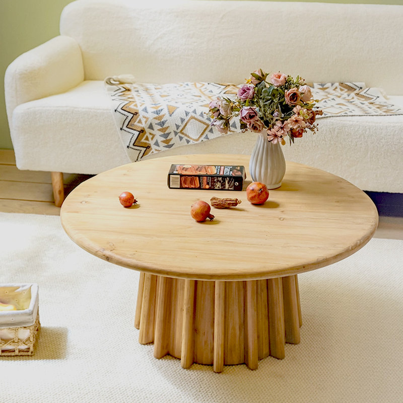 Table basse ronde en bois massif rétro Burlywood