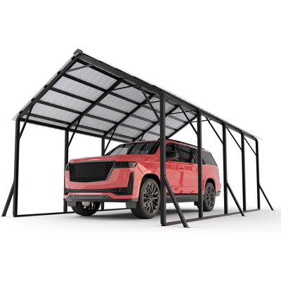 13x21 Ft Metal Carport Kit With 120° Steep-Pitch Vertical Roof, 133" High Clearance Heavy-Duty Reinforced Frame Shelter for Full-Sized Pickups, Vans And Compact Tractors