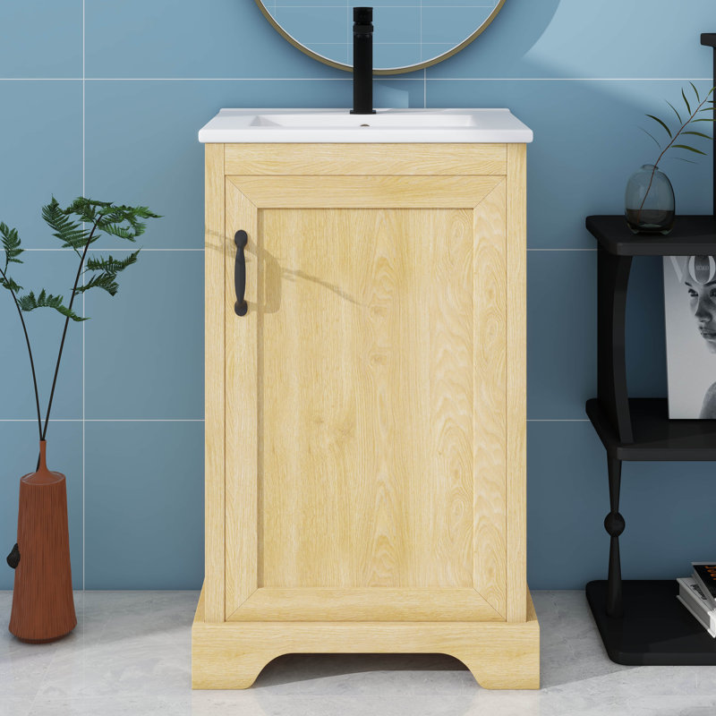 Meuble-lavabo de 20 po avec rangement - Organisateur de porte d'armoire, lavabo en céramique sous le comptoir, portes à fermeture silencieuse et tablette réglable