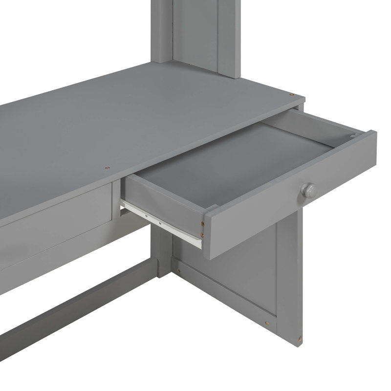 Lit mezzanine simple avec lit autonome, tablettes, bureau et garde-robe, Grey