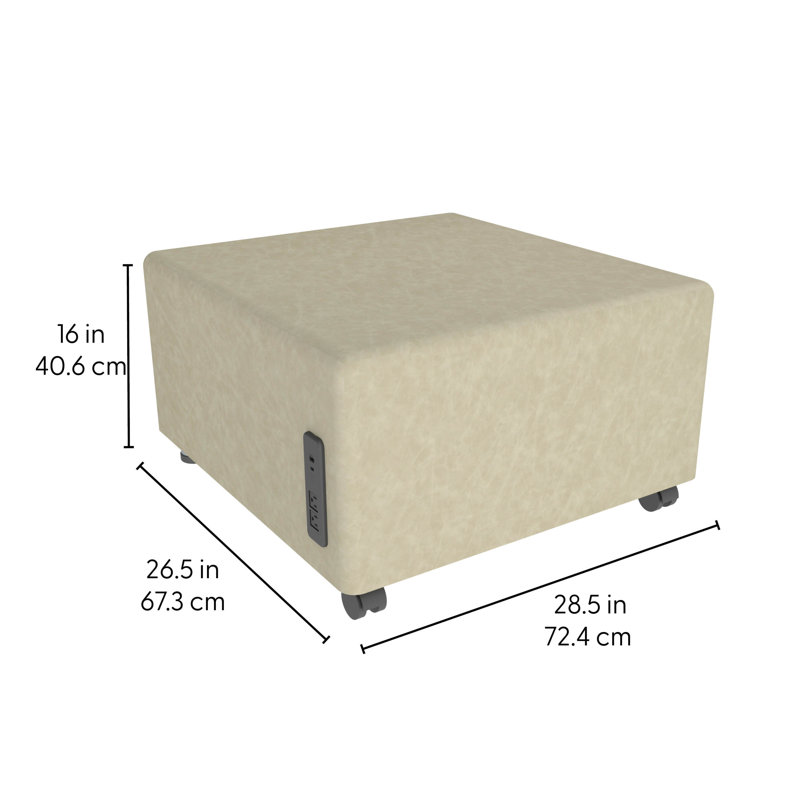 Pro Series Rustic Upholstered Square Mobile Ottoman with Tech Panel, Almond