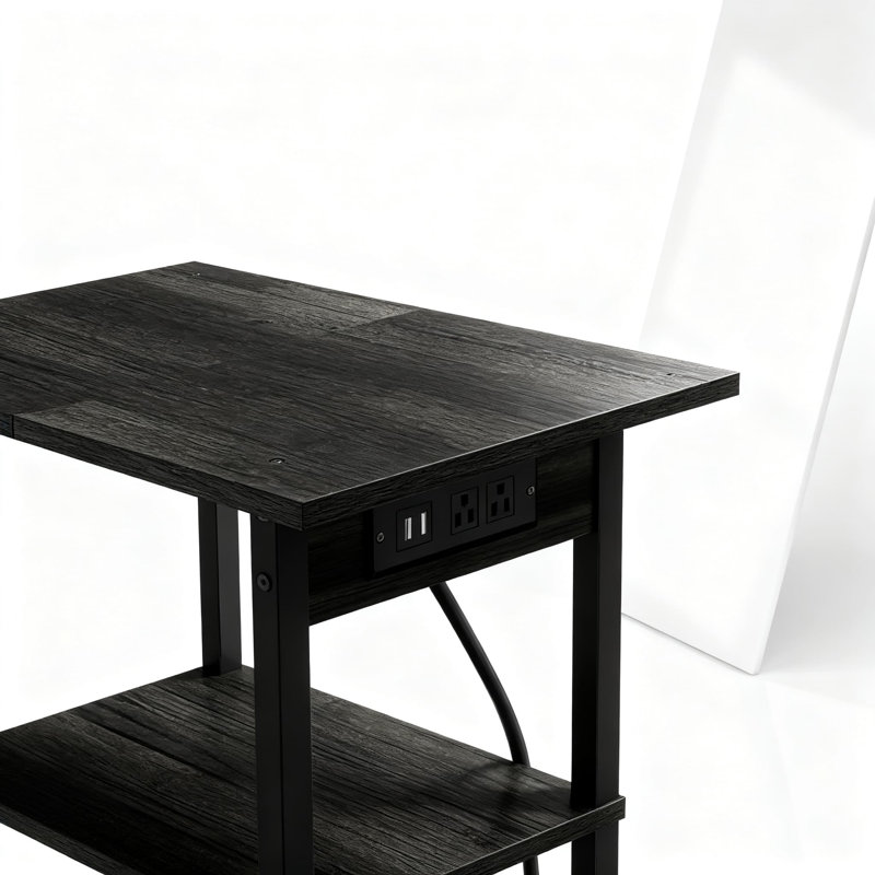Slim End Table With Charging Station, 3-Tier Narrow Nightstand With USB Ports And Outlets, Tall Skinny Side Table With Storage For Living Room, Bedroom, Office