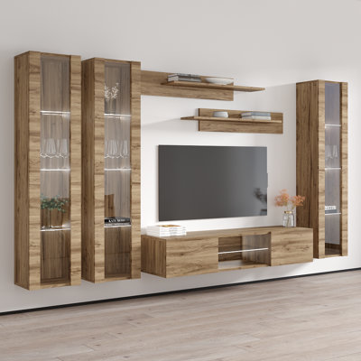 120" Modern Floating Wall Mounted Entertainment Center with 16-Color LED Lighting, High Gloss Finish