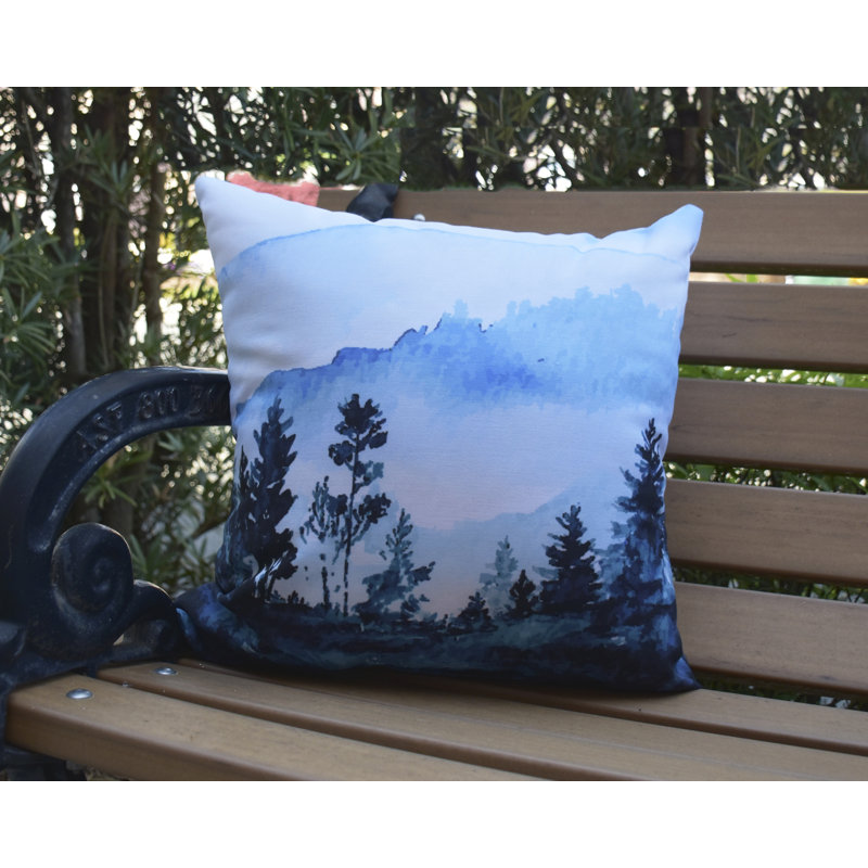Housse de coussin d'extérieur carré Winter Holiday Mountain Forrest Holiday, 16 po x 16 po
