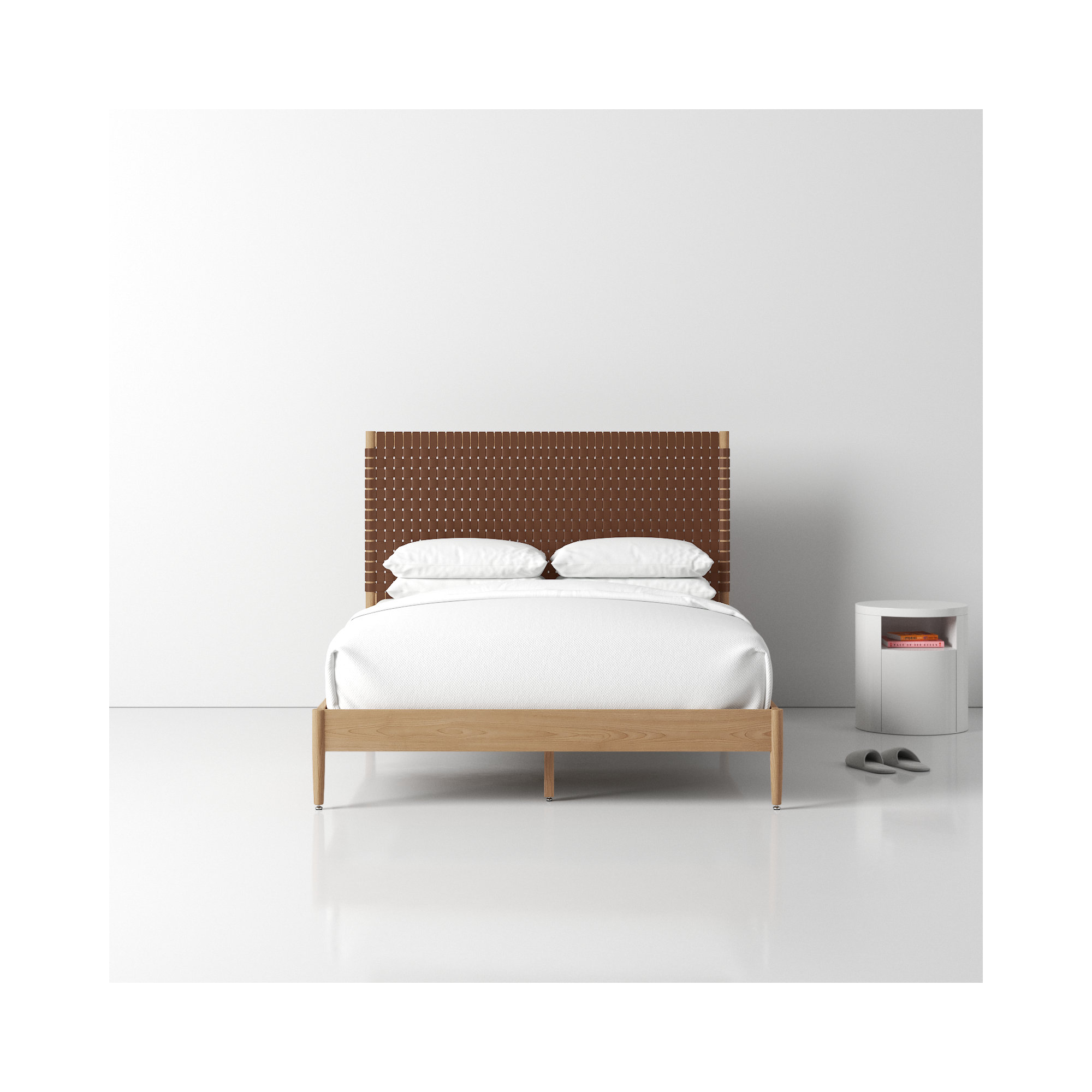 Tamita Leather Bed, Brown/Natural, Queen