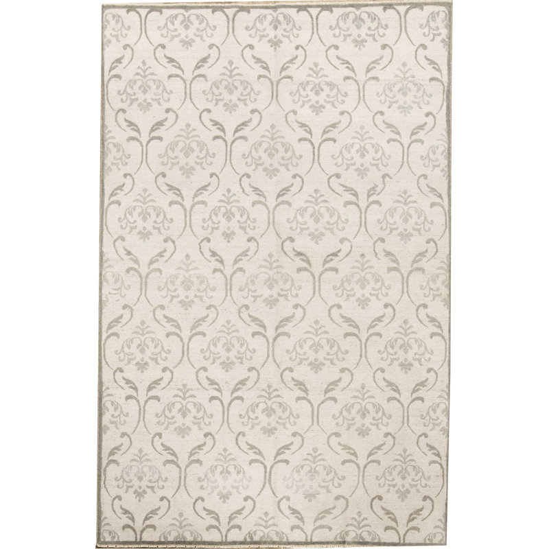 Neo Villa Damask Area Rug in Silver, Rectangle 7'11" x 9'10"