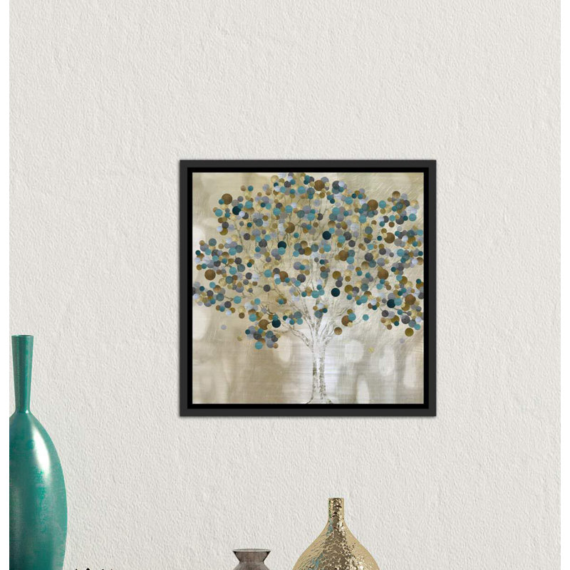 «A Teal Tree» par Katrina Craven - impression d'art graphique, Toile avec cadre noir, H 12 po x l 12 po x P 1,5 po