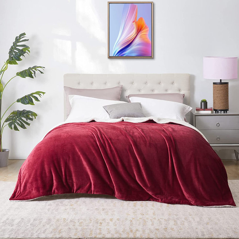 Sherpa Throw Blanket, Ultra Soft Plush Fleece, Red, 150" W x 200" L