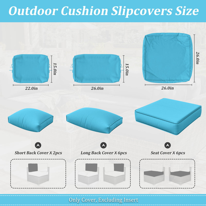 14-Piece Outdoor Seating Group Cushion Cover, Only Covers, Lake Blue