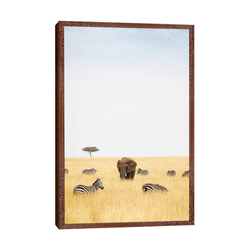 Zebra And Elephants In Kenya - Vertical by Susan Richey - Gallery-Wrapped Canvas Giclée on Canvas, 66.04 cm H x 45.72 cm W