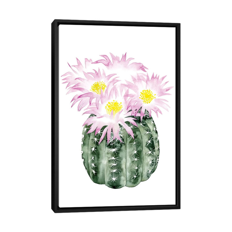 « cactus fleuri i », reproduction d’art sur toile, H 26 po x l 18 po x P 1,5 po, Toile avec cadre noir, Pas de tapis