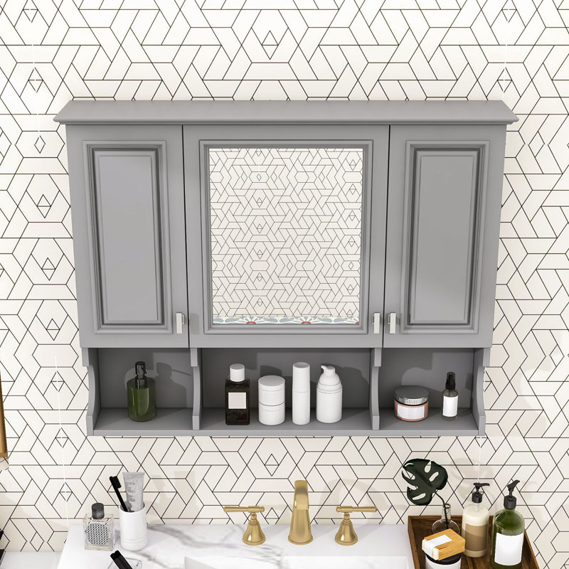 Armoire à pharmacie murale élégante avec tablettes réglables, rangement dissimulé et ouvert, Gris