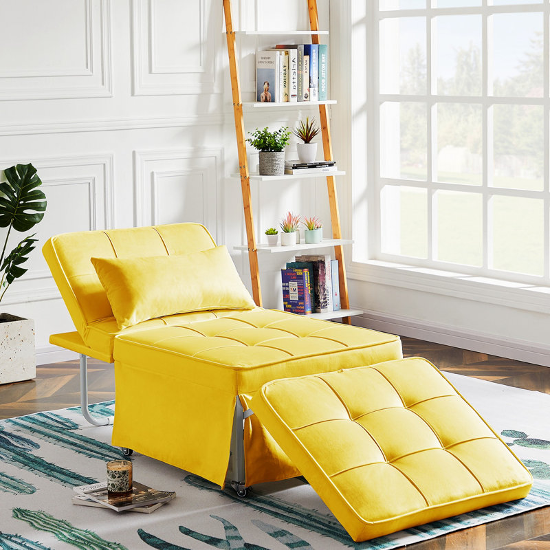 Canapé-lit sans accoudoirs en velours 27,6 po Meldia, Velours jaune