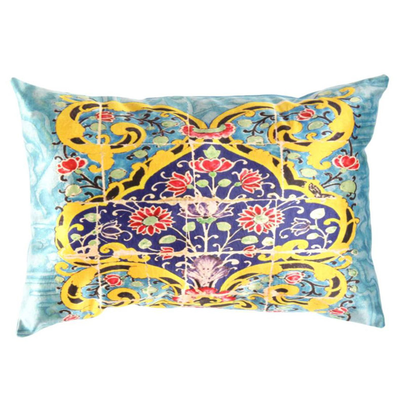 Coussin décoratif en velours, 16"H x 24'W, Rectangulaire, Bleu marine / jaune