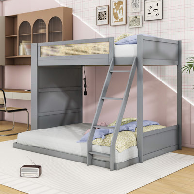 Twin over Full Bunk Bed with Integrated Bookshelf and LED Lighting
