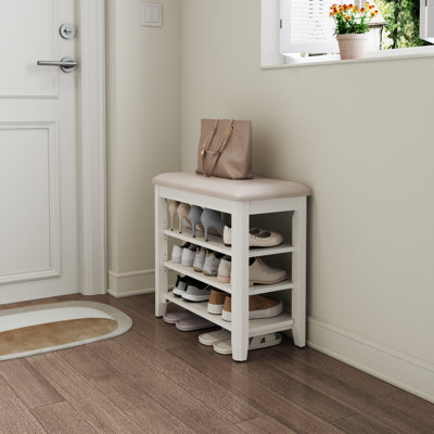3-Tier Solid Wood Shoe Bench with Storage