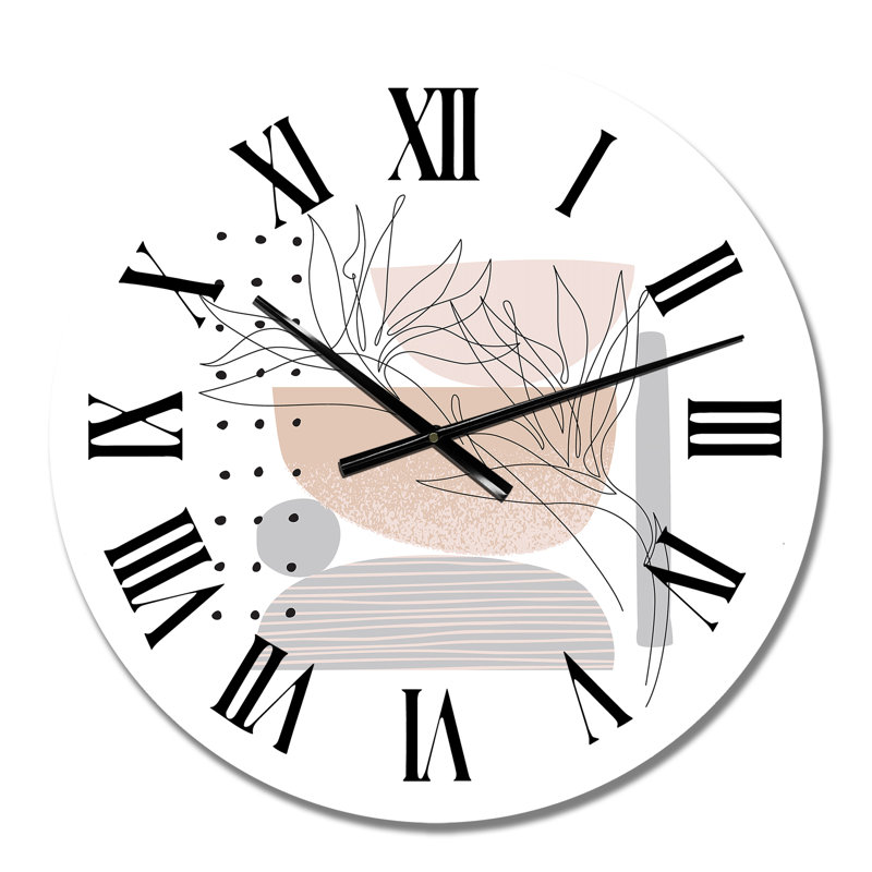 Horloge murale moderne avec formes tropicales organiques et feuilles tropicales I, Petit