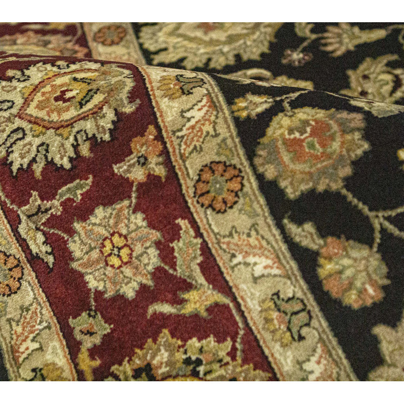 Tapis noir, rouge et beige noué à la main de haute qualité