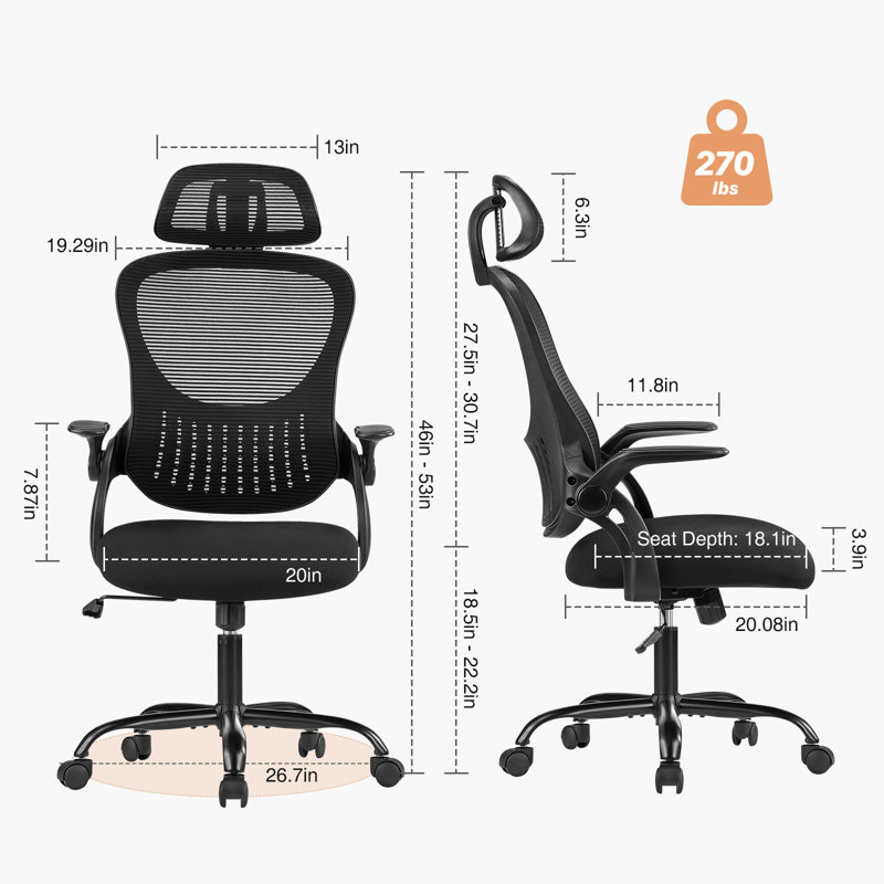 Riegelsville Mesh Office Task Chair with Headrest, Black