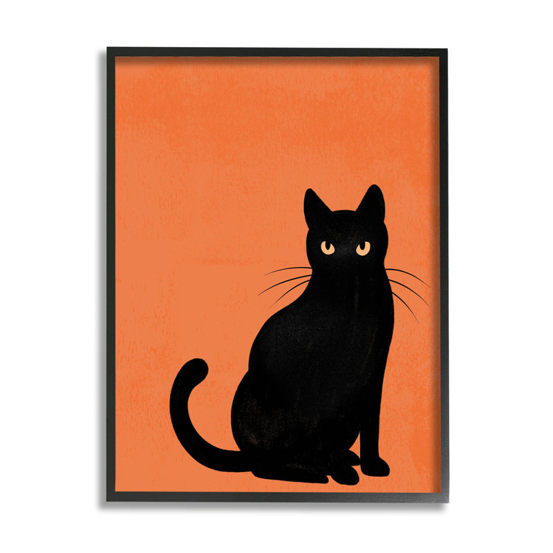 Bold Black Cat Silhouette Graphic Art in Black Frame