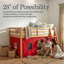 Lit mezzanine simple en bois Roxy - Structure cannelle avec tente inférieure rouge et bleue-484243005-484242978